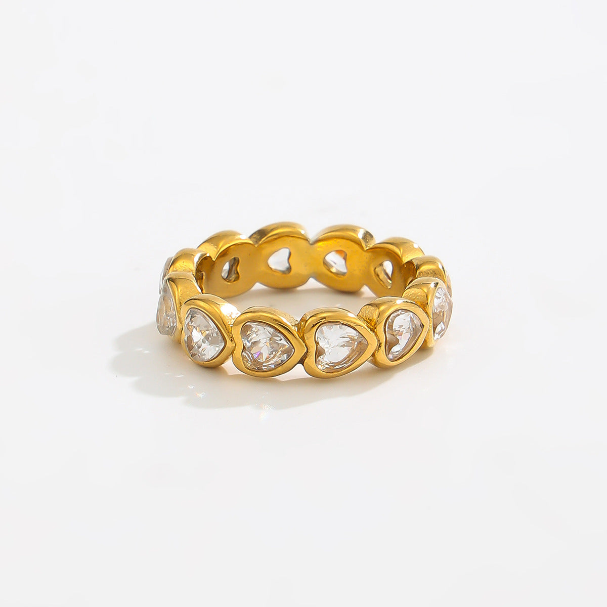 Planderful Zircon Ring For Women Geometric Round Inlay Stainless Steel Statement