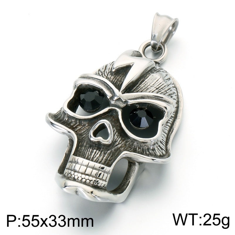 Viking Horn Helmet Pendant Zircon Blue Eyed Skull Pirate Skull Pendant Stainless Steel Necklace