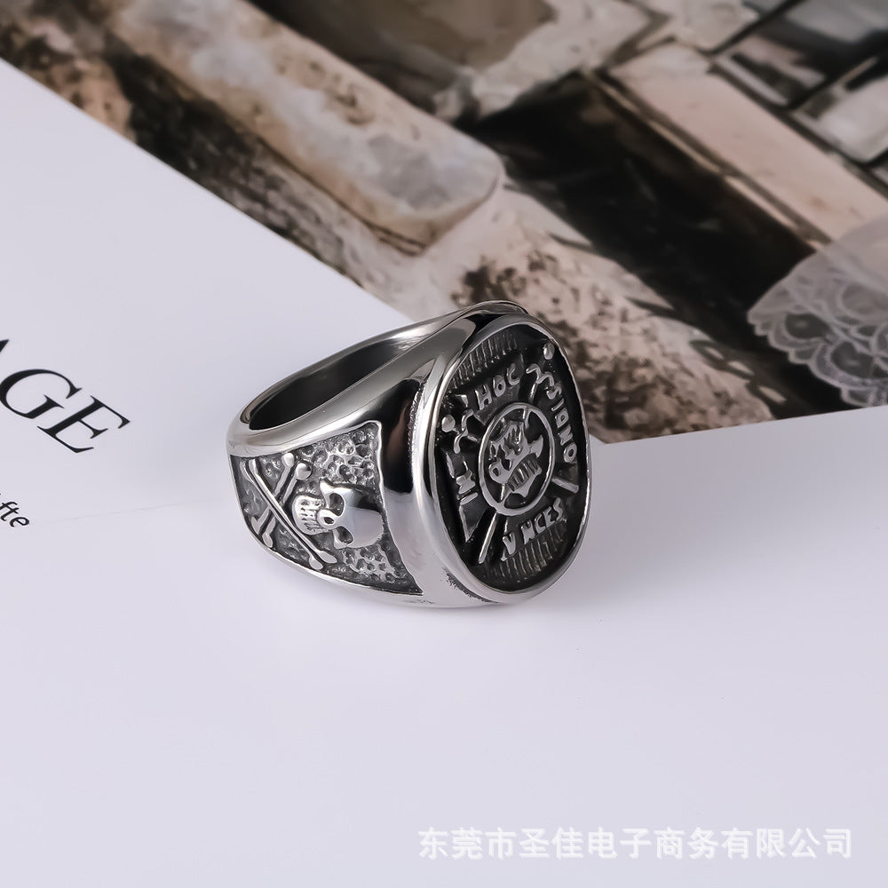 Punk Skull Anchor Titanium Steel Ring For Men Trendy