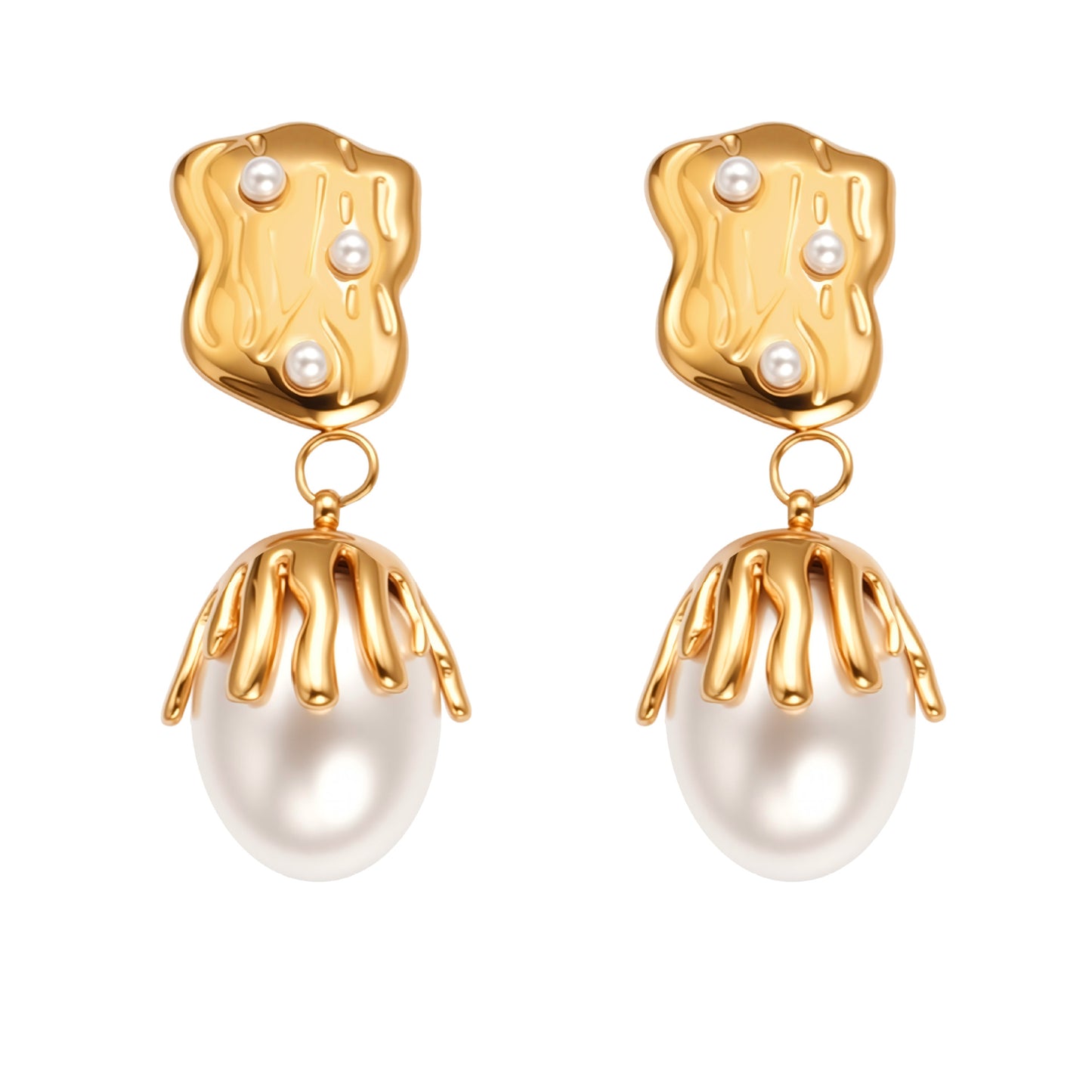 Planderful Baroque Pearl Earrings For Women 18K Gold Plated