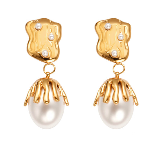 Planderful Baroque Pearl Earrings For Women 18K Gold Plated