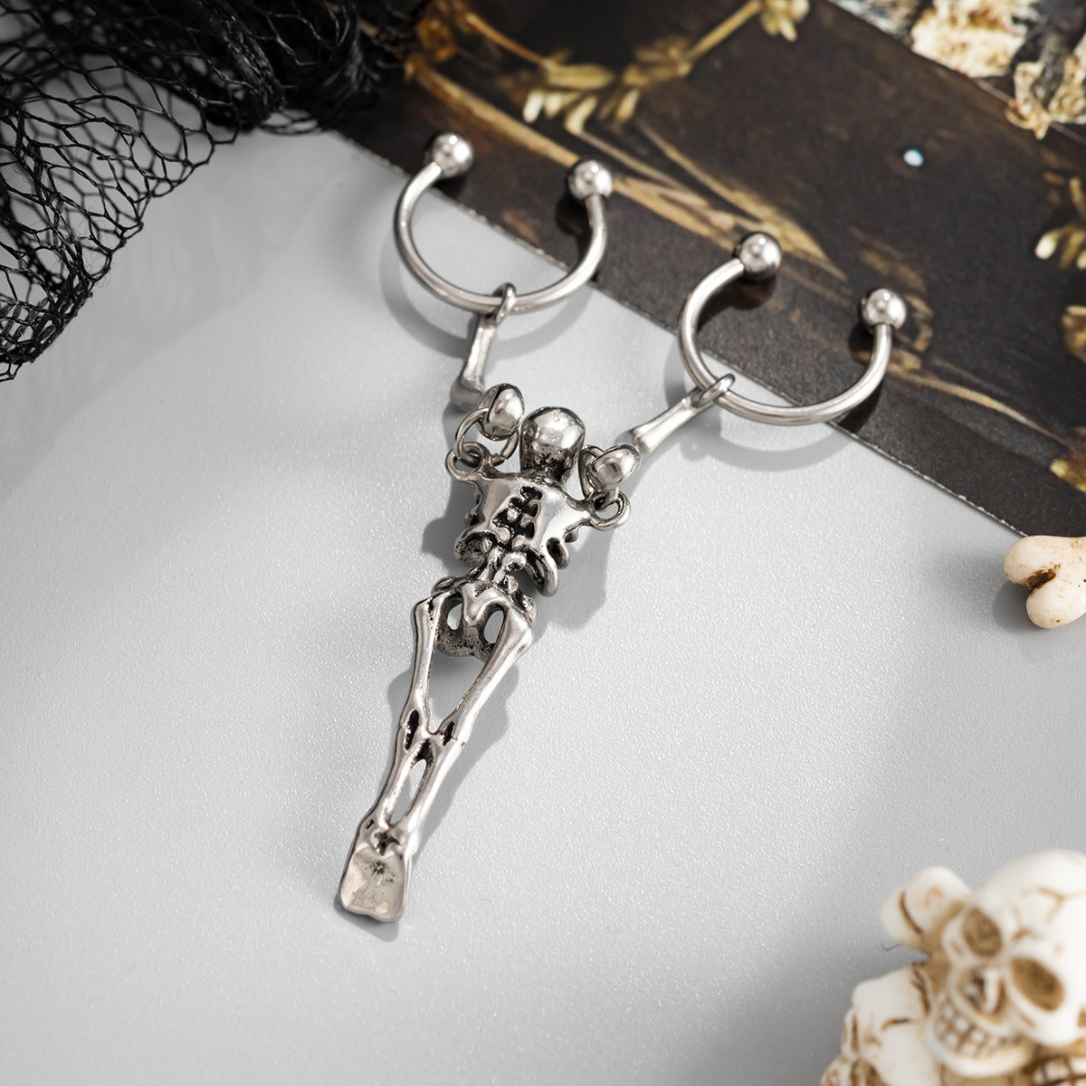 Planderful Skull Earbone Stud Earrings Titanium Steel Skeleton Jewelry For Women Bold Statement