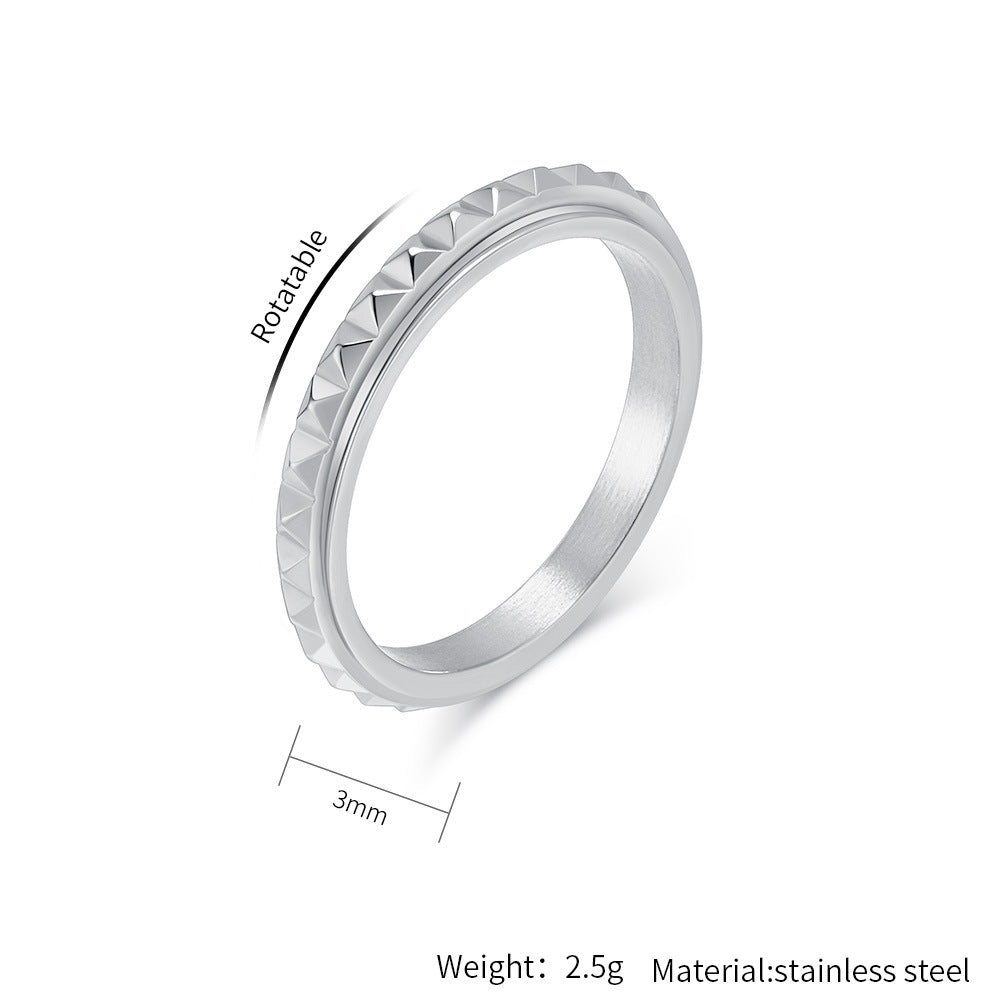 Steel Ring - Elegant Rotating Lattice Rhombus Design For Couples Everyday Genie Jewelry