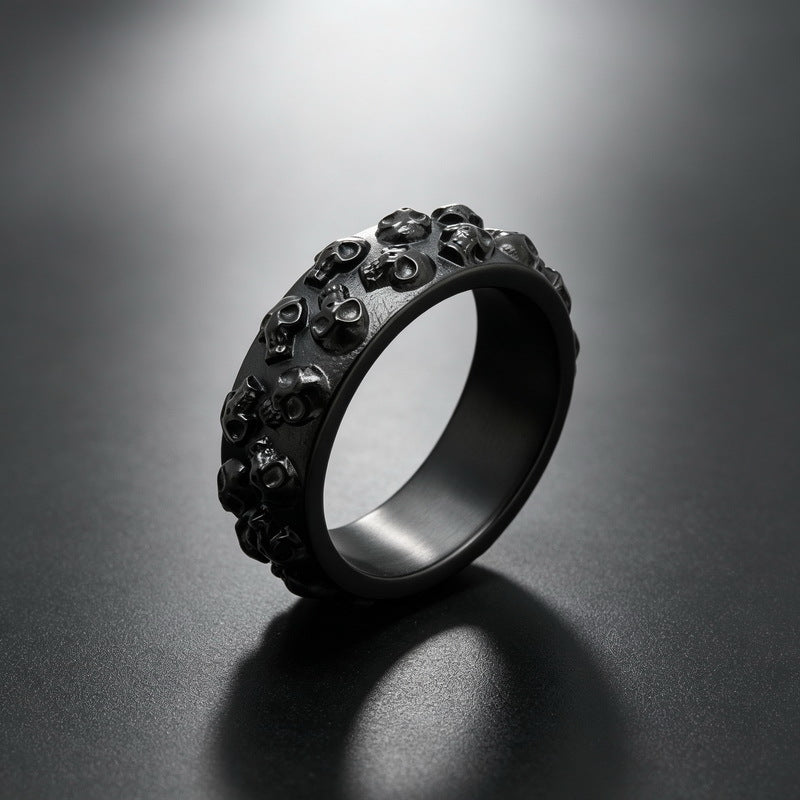 Halloween Diablo Double Row Little Skull Ring Old Gothic Ghost Head Stainless Steel