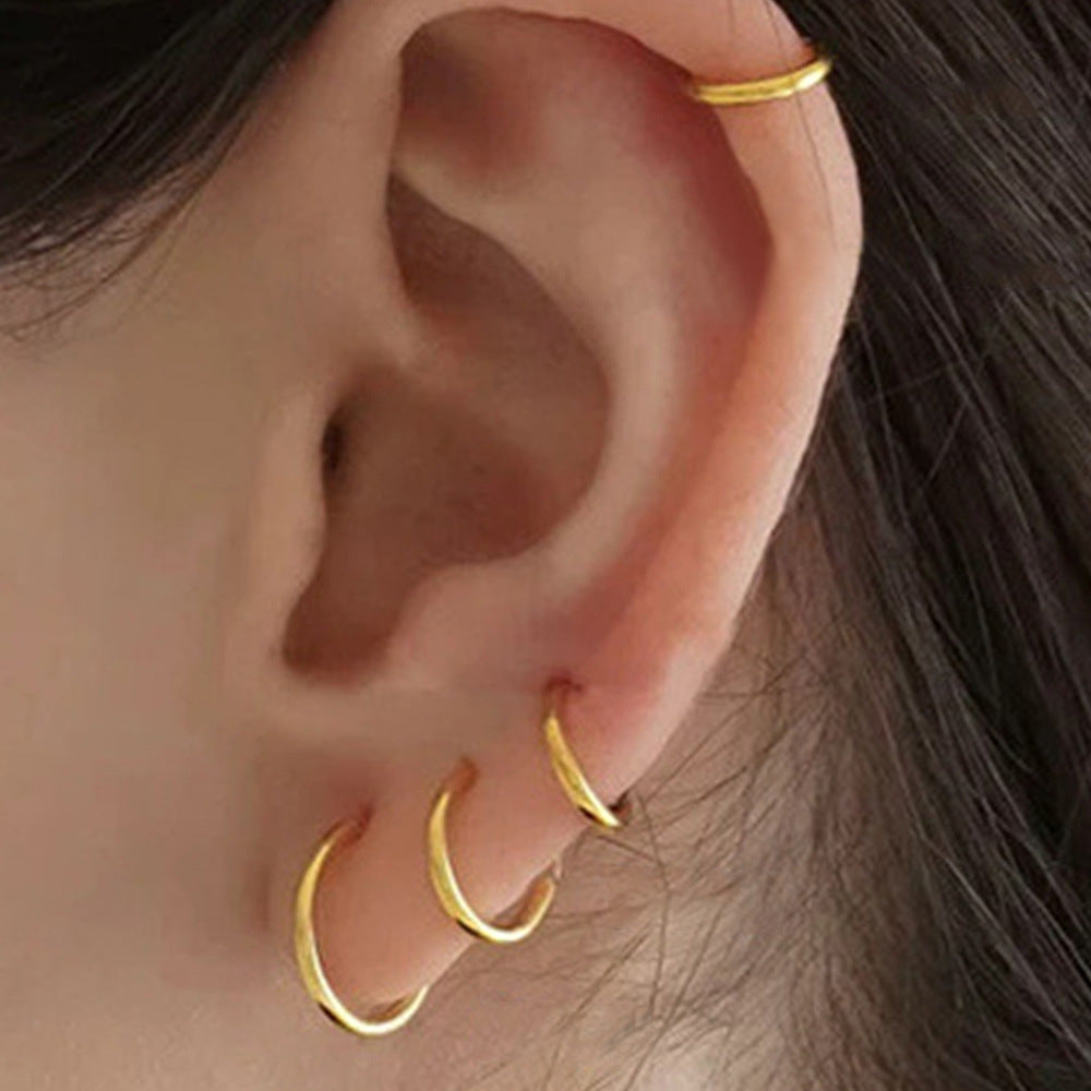 High-End 925 Sterling Silver Earrings Real Gold Glossy