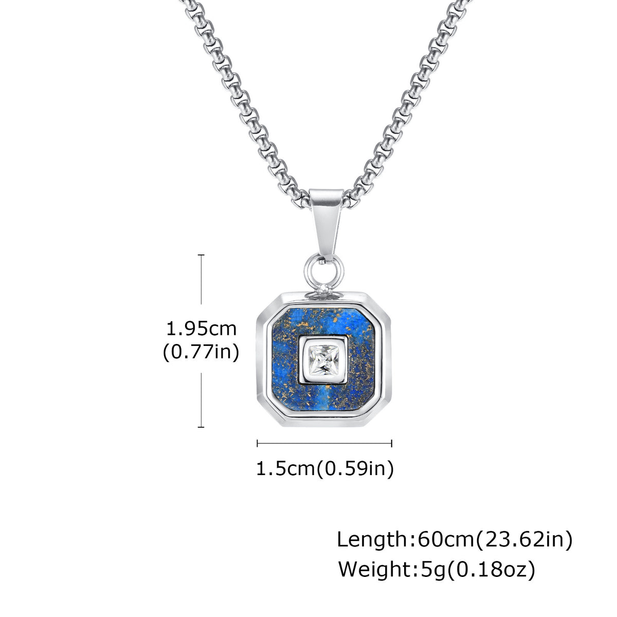 Lapis Lazuli Zircon Stainless Steel Necklace for Men