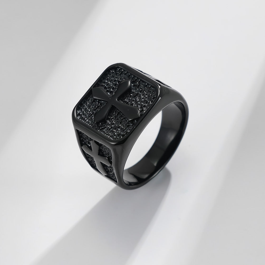 Retro Stainless Steel Cross Ring for Men in Titanium Steel