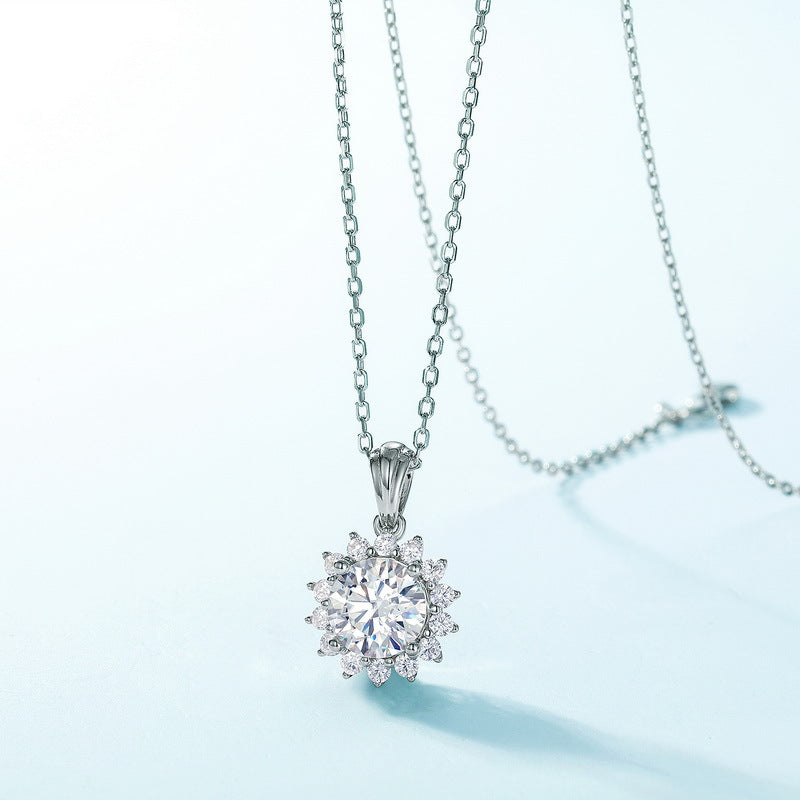 S925 Sterling Silver Moissanite Sunflower Pendant Necklace