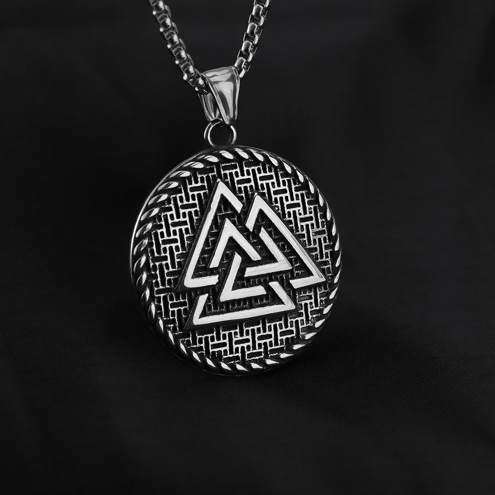 Planderful Personalized Retro Nordic Viking Triangle Stainless Steel Pendant Necklace For Men