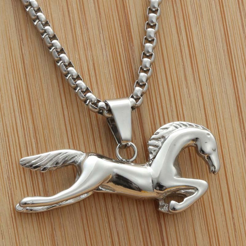 Personalized Titanium Steel Jumping Horse Pendant Necklace for Men - Retro Punk Trendy Design