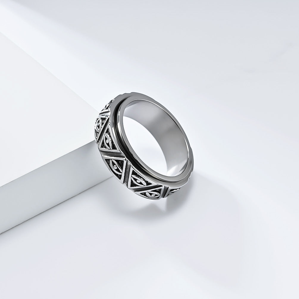 Planderful Eye Of Horus Ring Rotating Titanium Stainless Steel Pyramid Guardian For Mythology Lovers Unisex