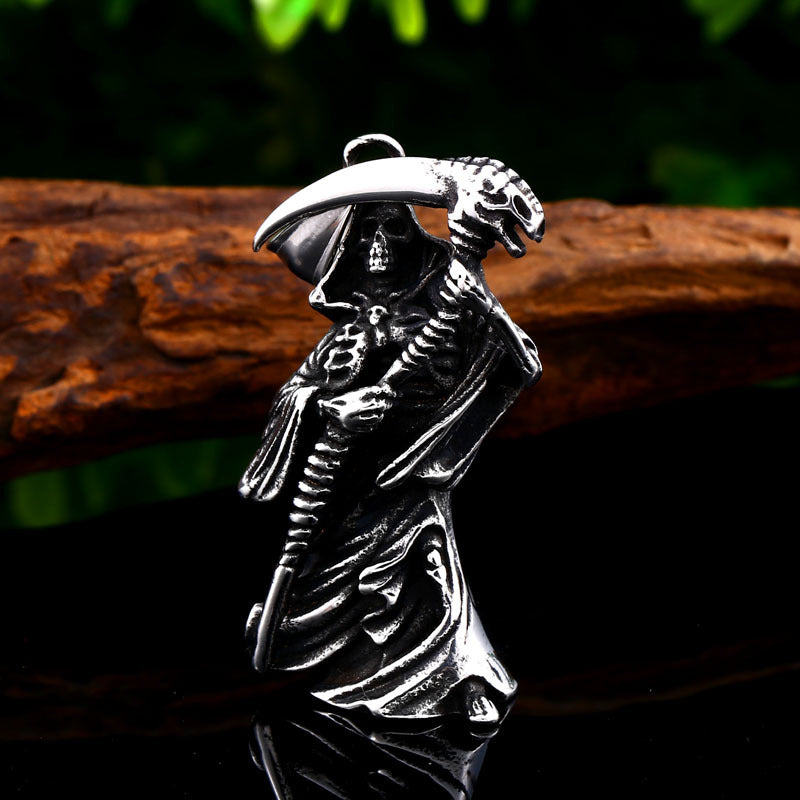 Men's Titanium Steel Pendant – Punk Skull Pendant – Stainless Steel Sickle Pendant. Necklace