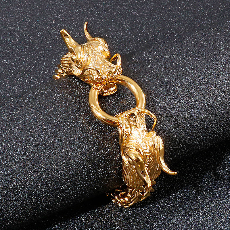 Trendy Men's Multi-Layer Bracelets with Dominant Double Dragon Buckles