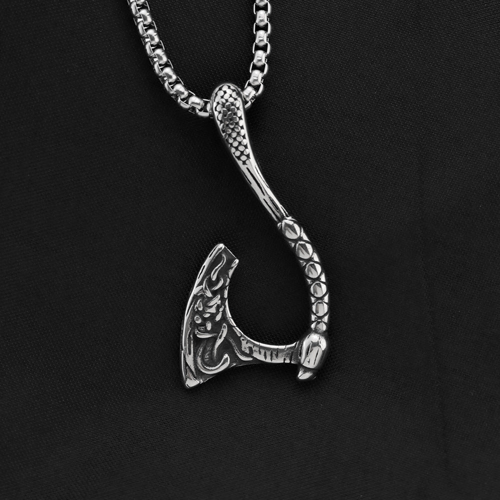 Titanium Steel Pendant Necklace Versatile For Men Norse Viking Axe Retro Hip Hop Style Planderful