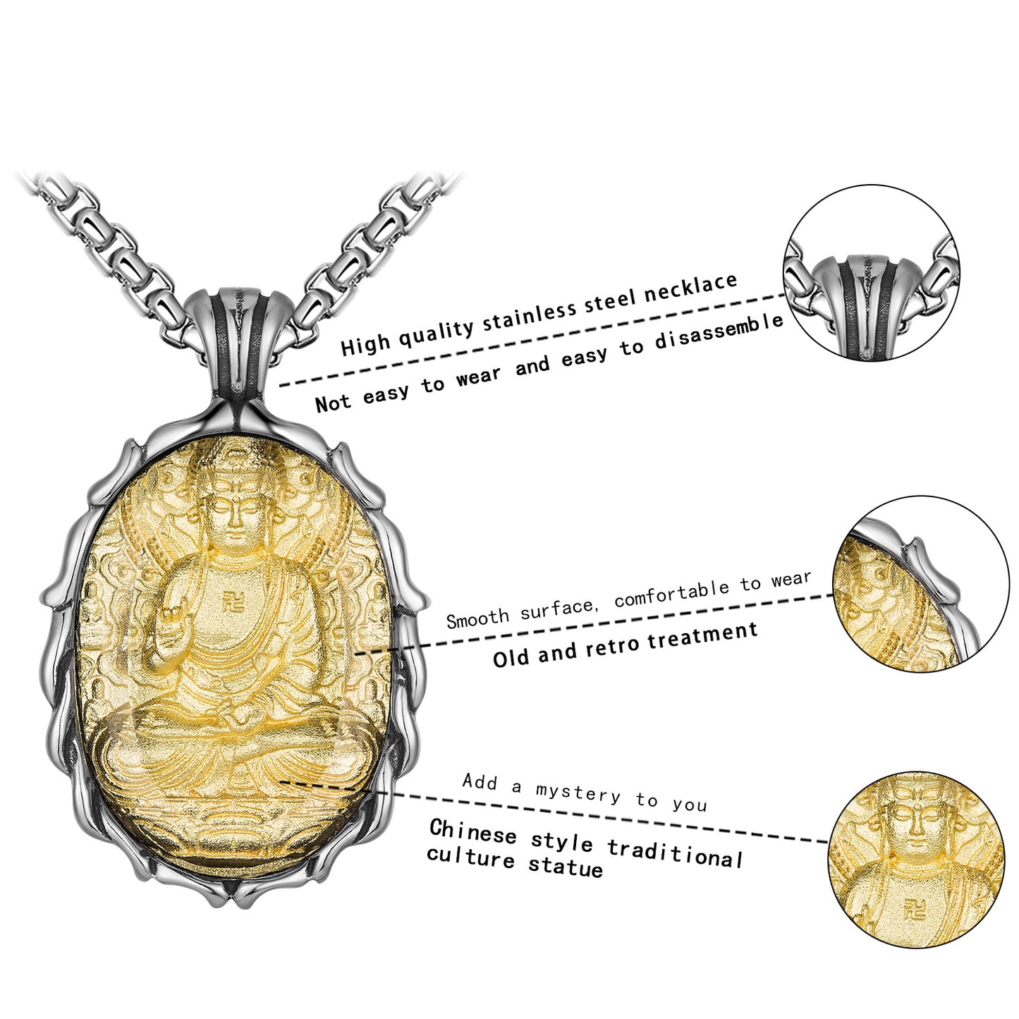 Stainless Steel Necklace – Statement Buddha Pendant For Men