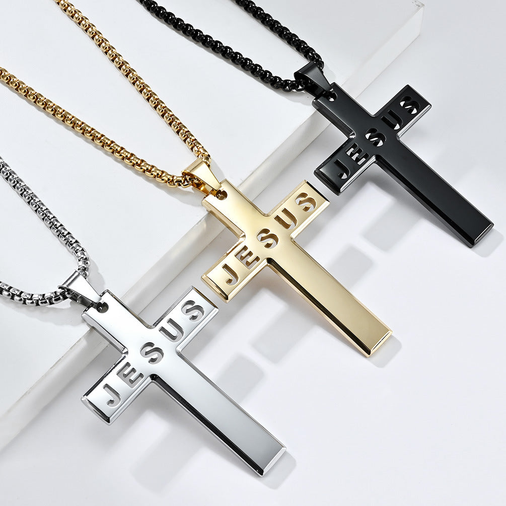 Cross-Border Amazon Laser Cut JESUS Stainless Steel Cross Necklace