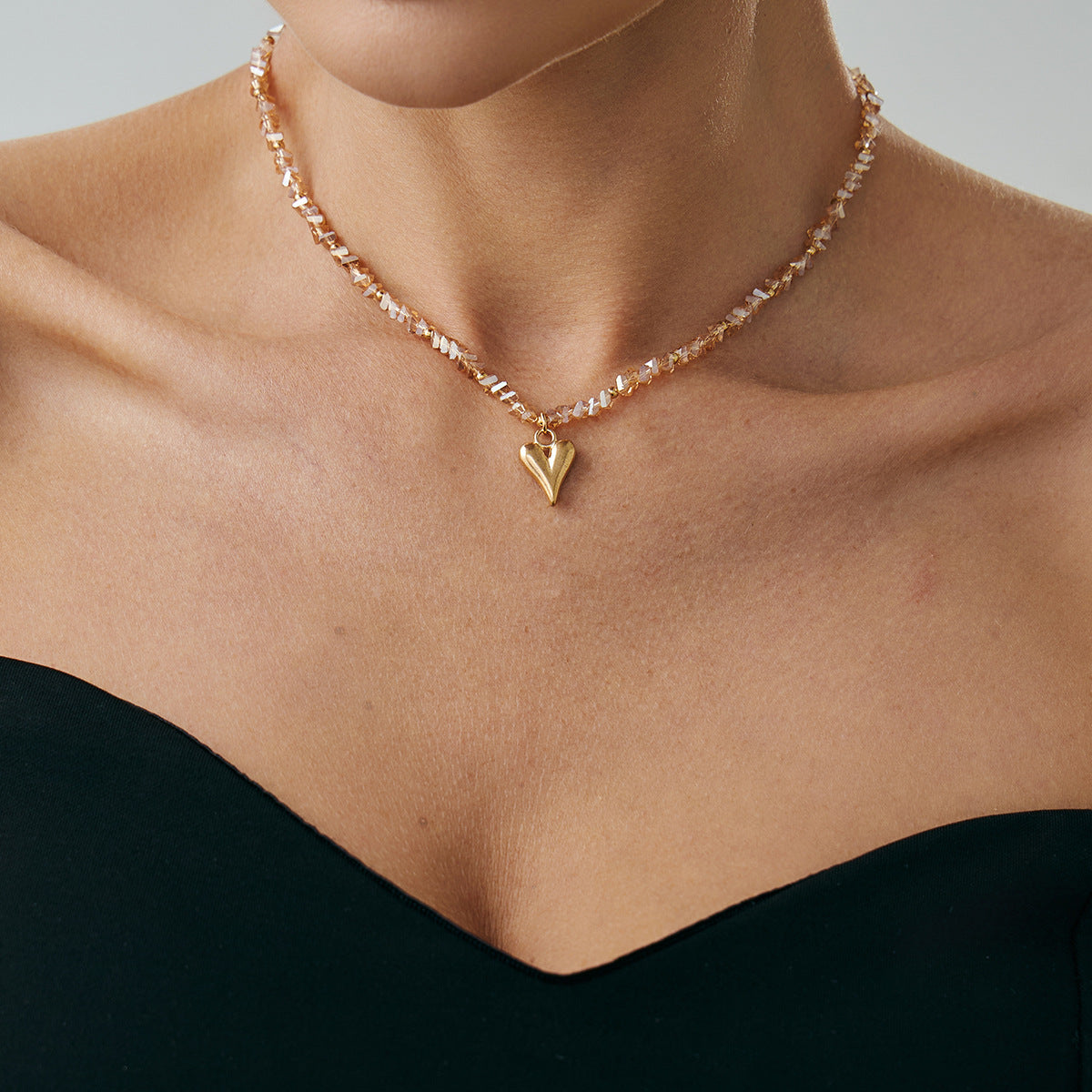 Heart Crystal-Style Collarbone Necklace