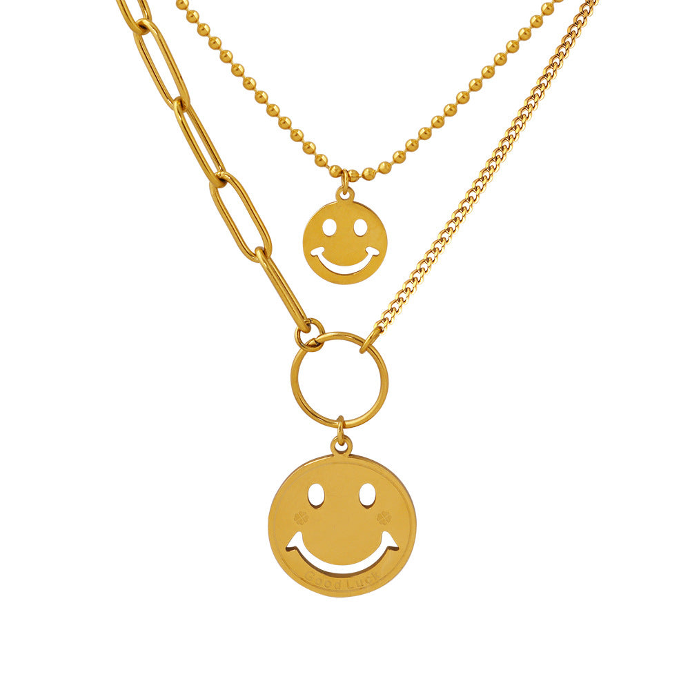 Layered Titanium Pendant Necklace Set with Splicing Chain for Women