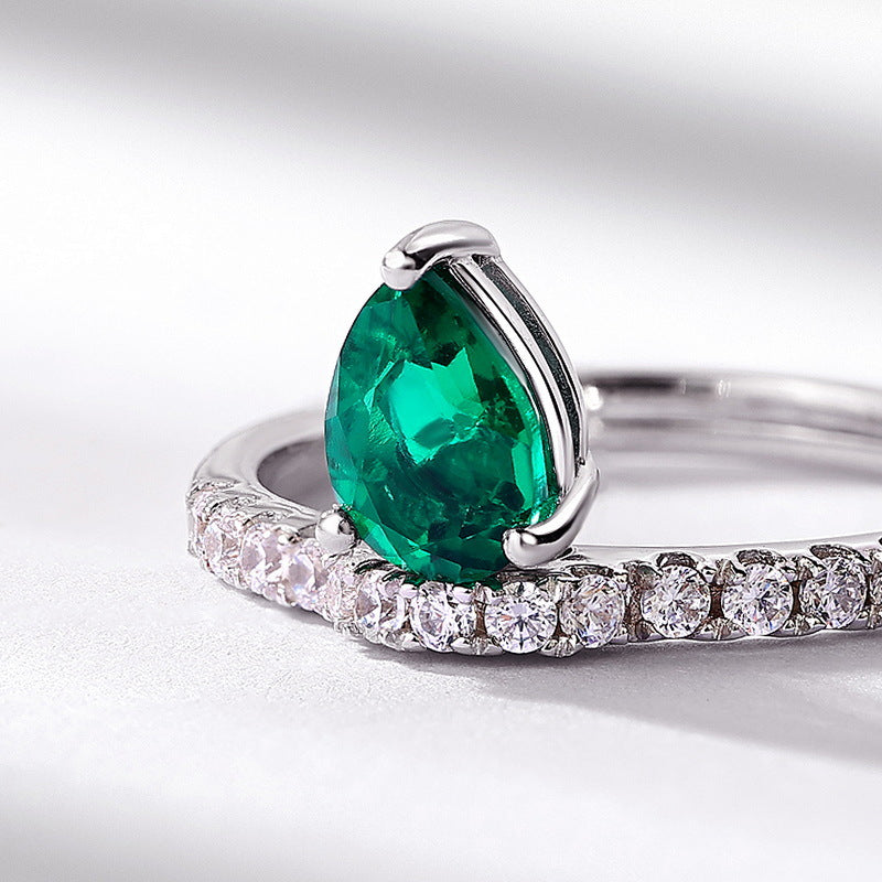Planderful Pear-Cut Lab-Grown Emerald Sterling Silver Ring – Style 1