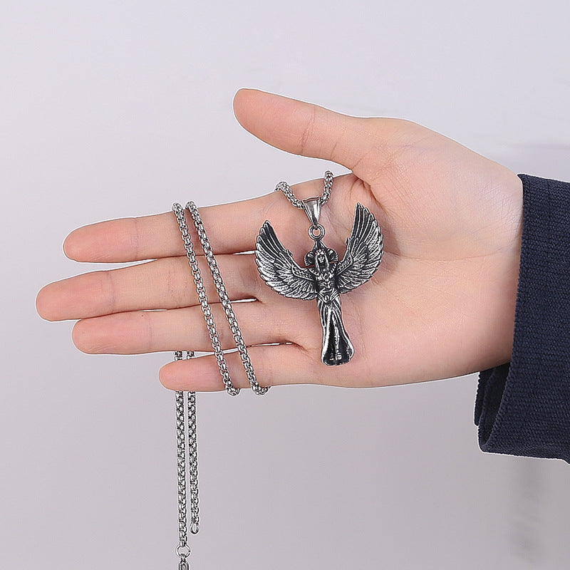 Stainless Steel Necklace – Vintage Feathered Angel Muse