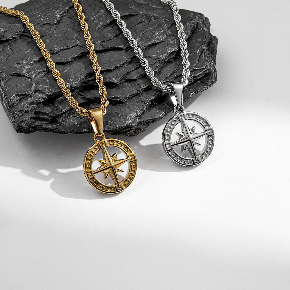 Planderful Collection Stainless Steel Compass Necklace Hollow Round Pendant For Hip Hop Fans Stylish