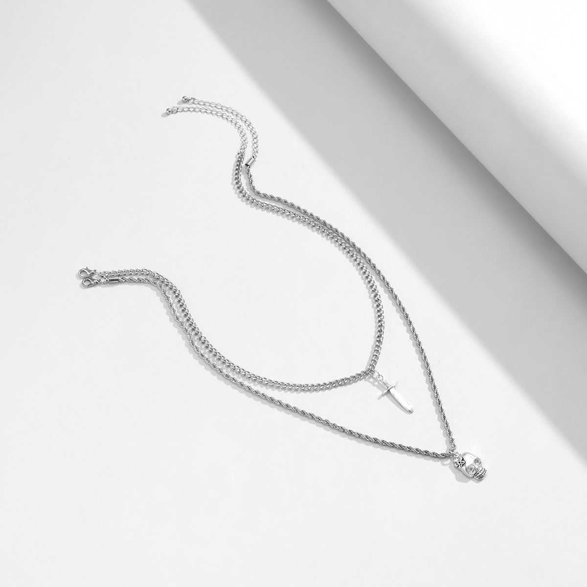 Planderful Dagger Skull Double Necklace Vienna Verve Metal Jewelry For Women Bold Geometric Statement