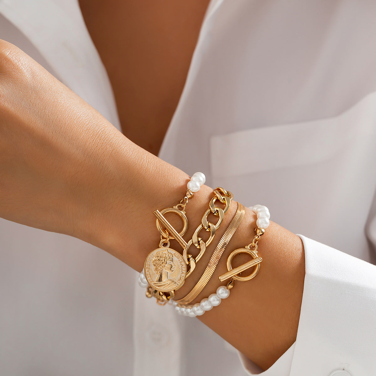 Planderful Faux Pearl Stack Bracelet Set Vienna Verve For Women Elegant Tassel Beaded Statement Jewelry