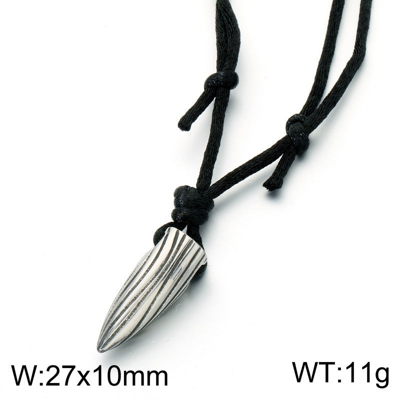 Punk Stainless Steel Textured Bullet Pendant Knot Necklace Retro Old Totem Men's Pendant