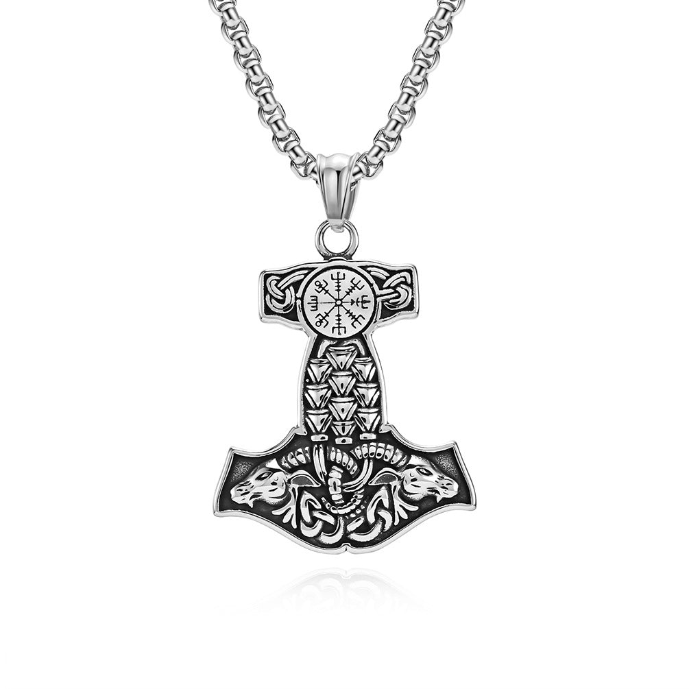 Amazon Viking Ram Head Thor's Hammer Stainless Steel Necklace for Men