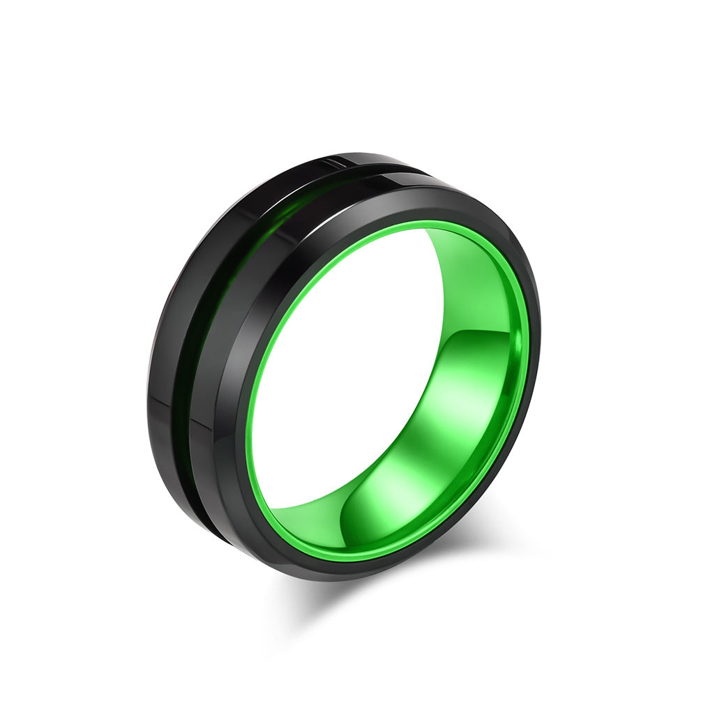 Planderful Men Stainless Steel Ring With Matte Inlaid Alumina Groove Two Color Personalized Hipster Style