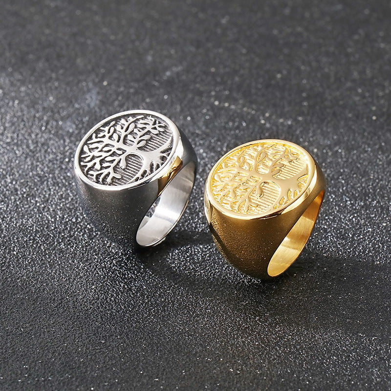 Planderful Punk Tree Of Life Ring For Men Gold Plated