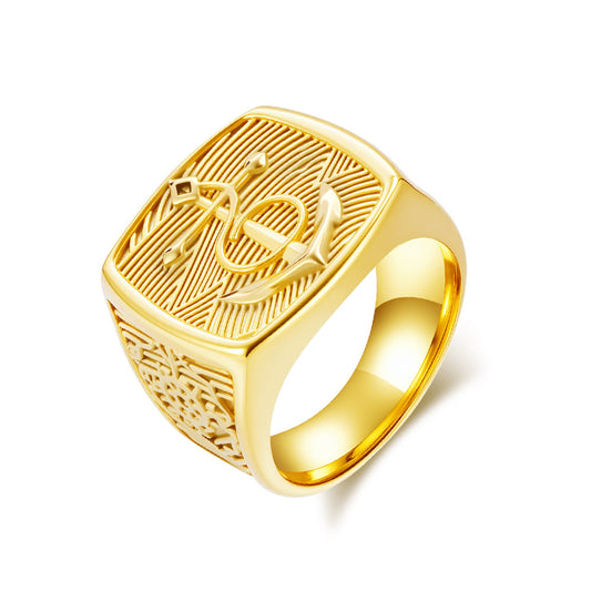 Planderful Mens Titanium Steel Ring Iconic Nordic Viking Anchor Pirate Compass Design For Men