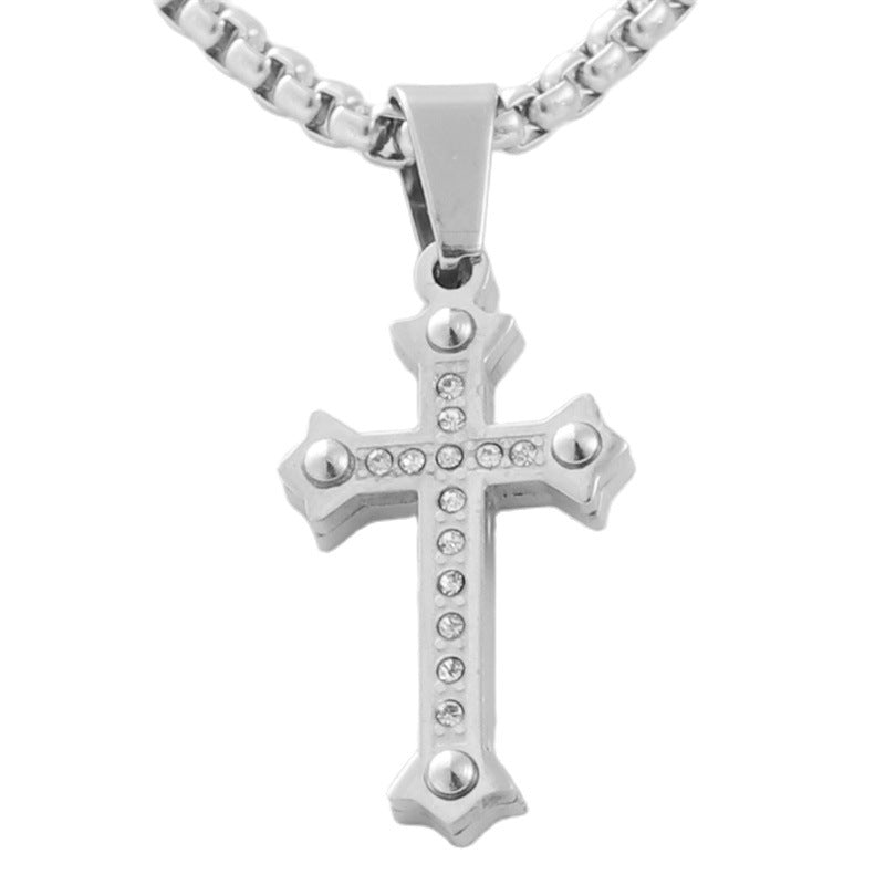 Titanium Steel Cross Pendant Necklace for Men - Personalized Retro Trendy Design