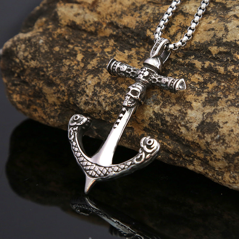 Men's Fashion Retro Pendant European American Titanium Steel Anchor Skull