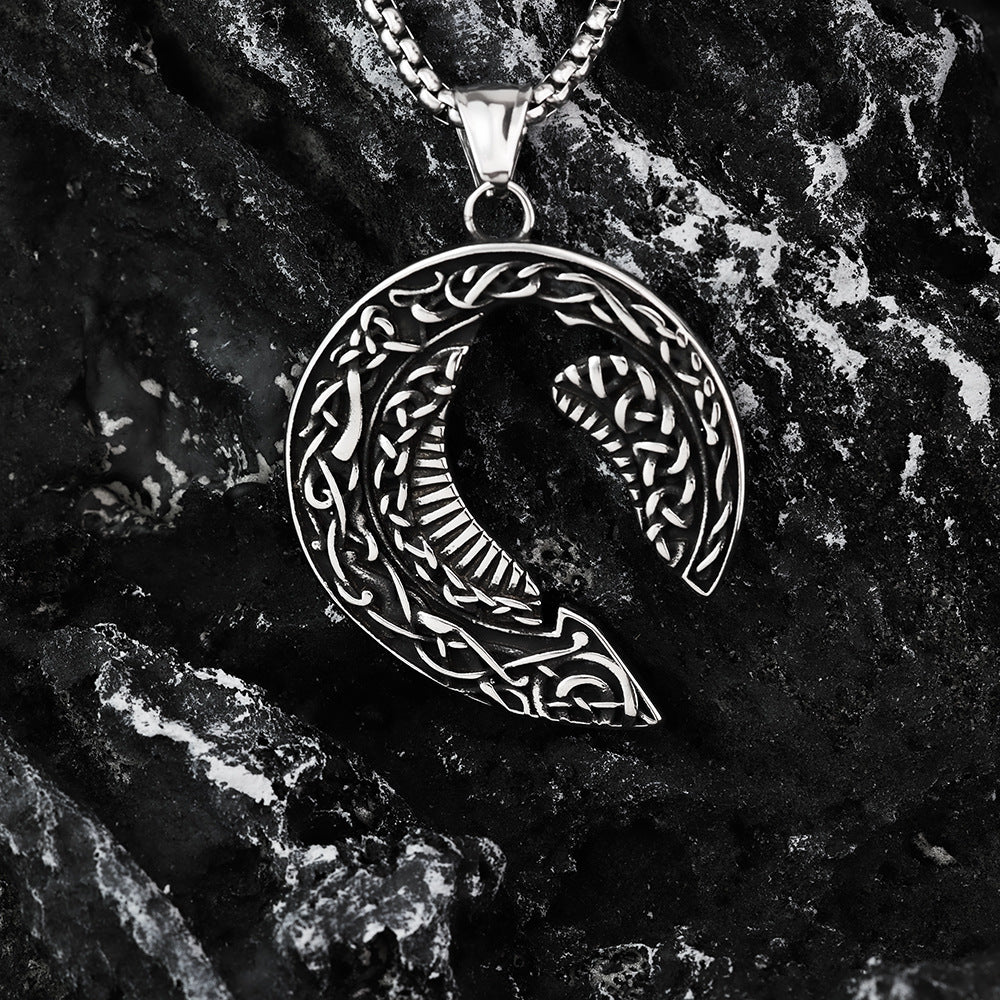 Nordic Retro Men's Stainless Steel Viking Crow Pendant Necklace