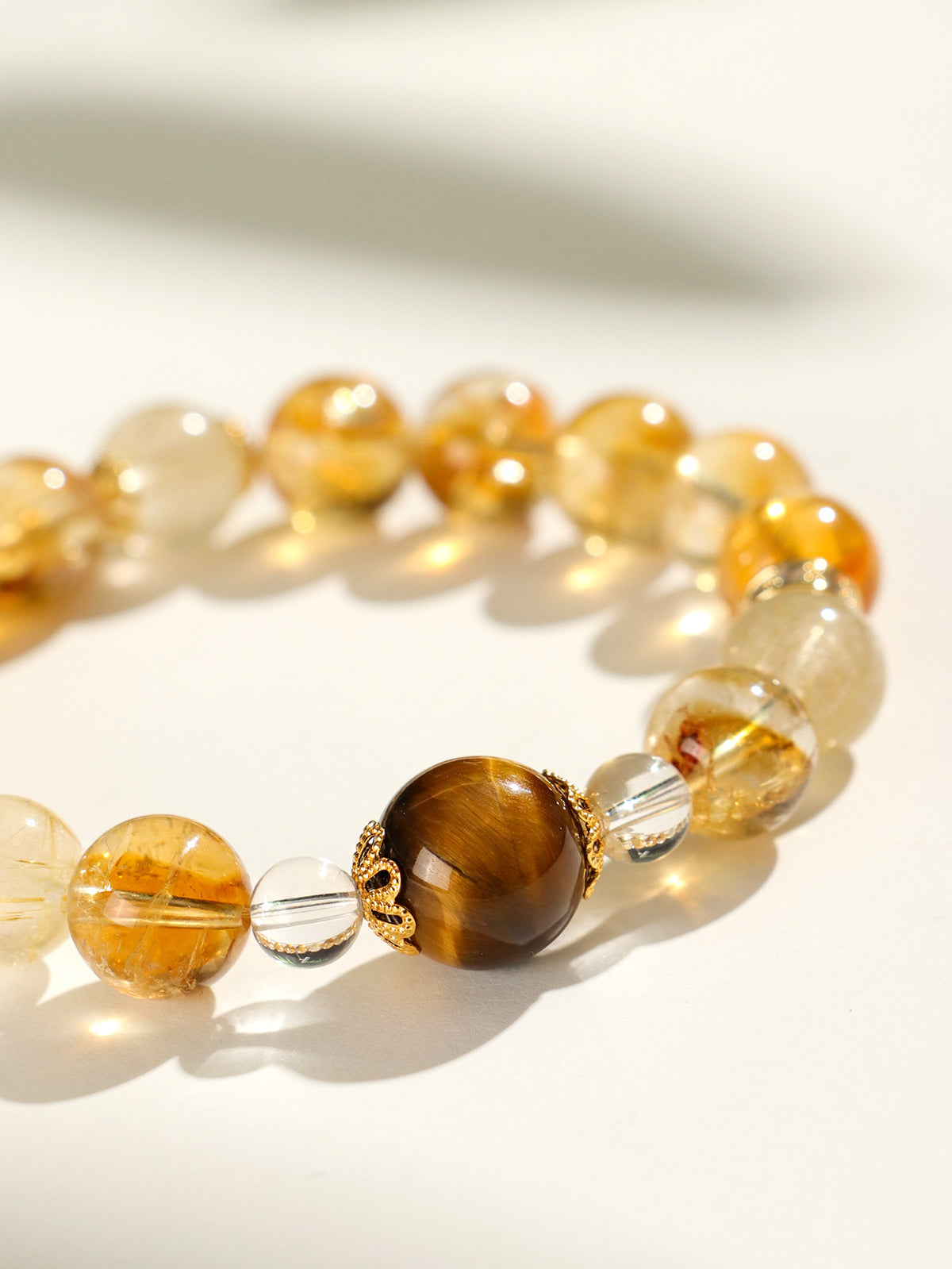 Golden Rutilated Quartz & Tiger Eye Bracelet