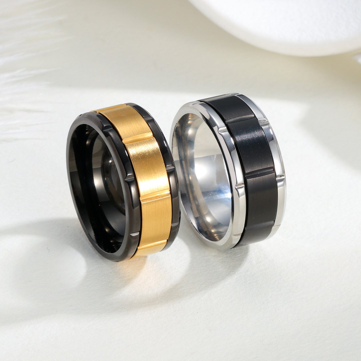 Planderful Premium 8mm Rotating Ring Two Tone Splicing Stainless Steel For Men Unisex Statement Jewelry