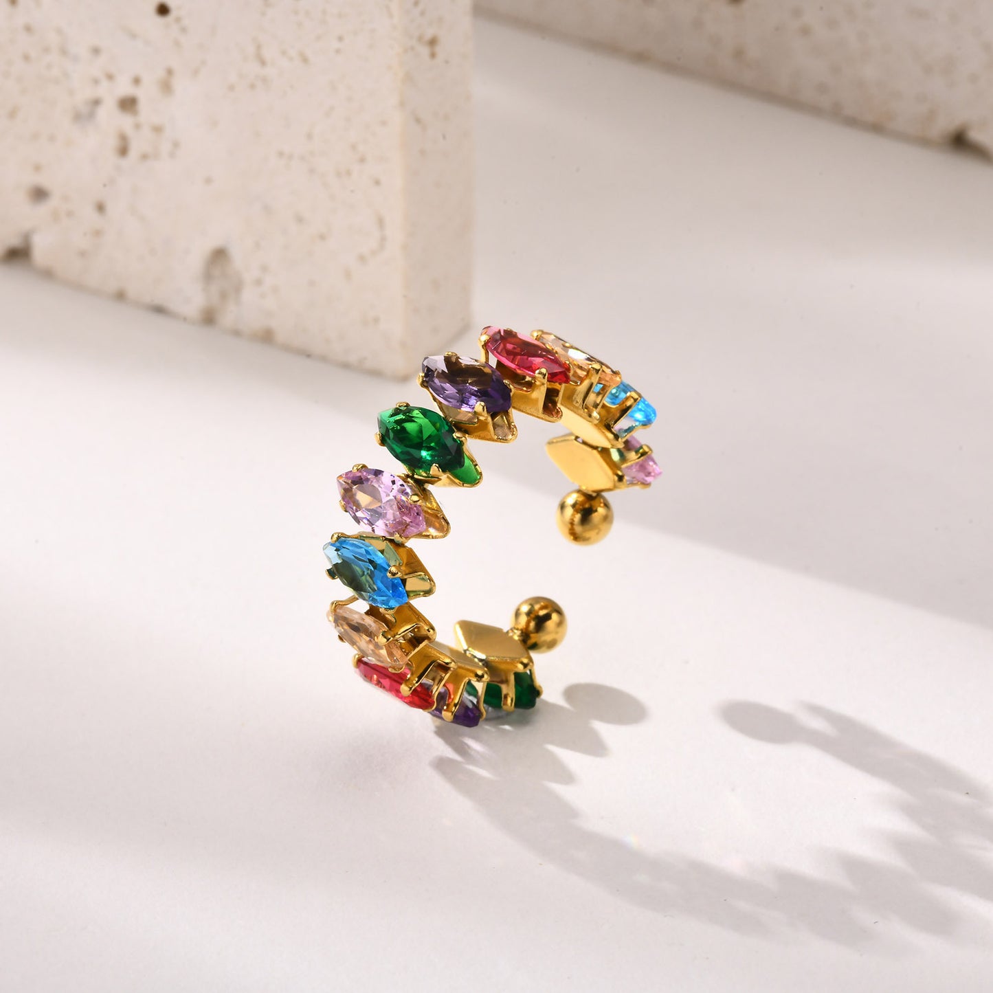 Stainless Steel Dream Girl Color Horse Eye Zircon Ring