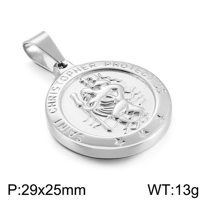 Niche Design St. Christopher'S Titanium Steel Pendant, Men's And Women'S Titanium Steel Necklace,