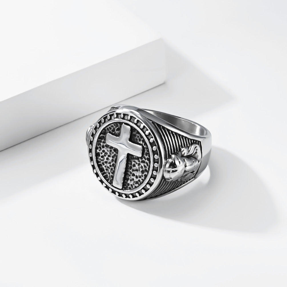 Planderful Titanium Steel Ring For Men With Fade Resistant Retro Cross Design Everyday Genie Collection