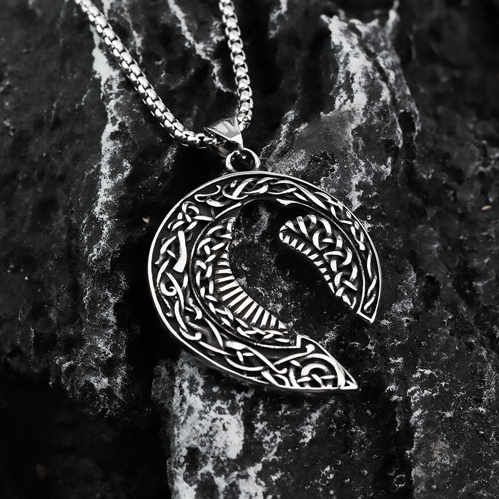 Nordic Retro Men's Stainless Steel Viking Crow Pendant Necklace