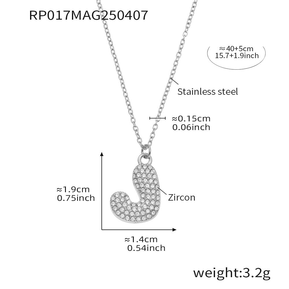 Planderful 26 Letter Zircon Necklace Gold Plated Hip Hop