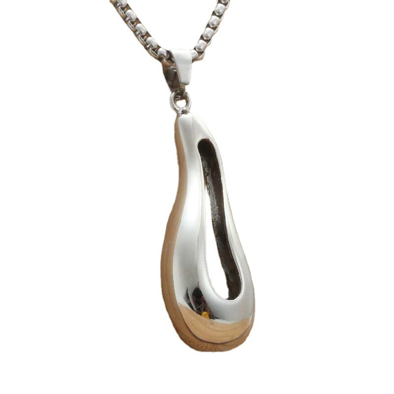 Punk-Inspired Hollow Eggplant Pendant Necklace for Men in Titanium Steel