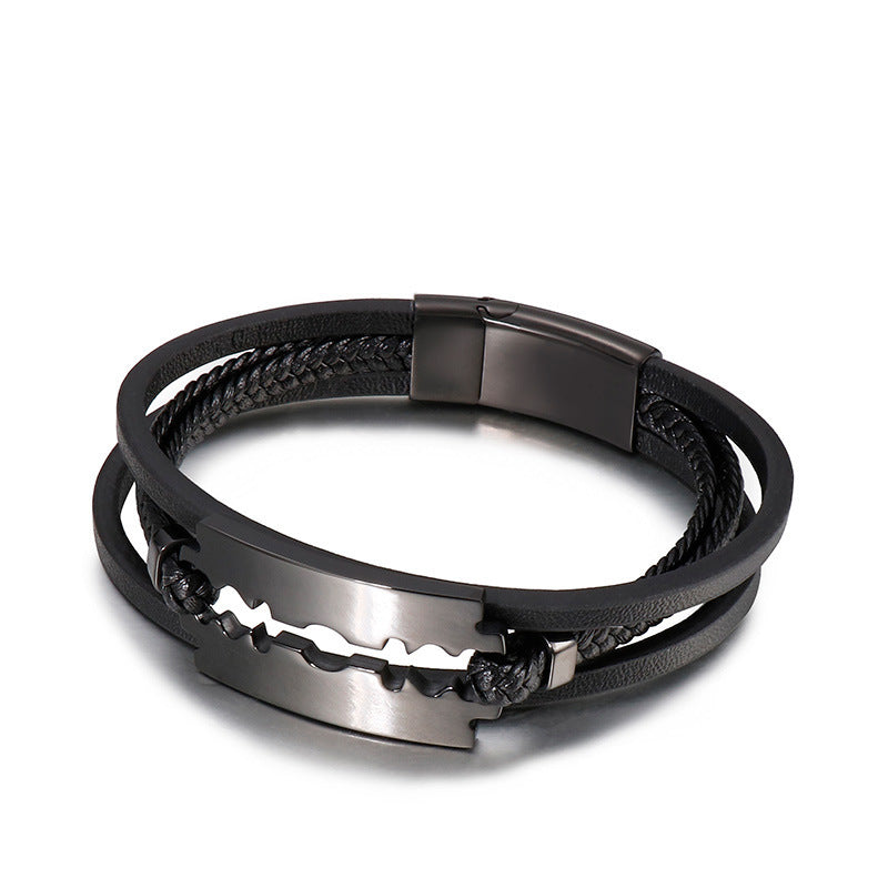 Planderful Durable Razor Blade Leather Rope Bracelet for Men