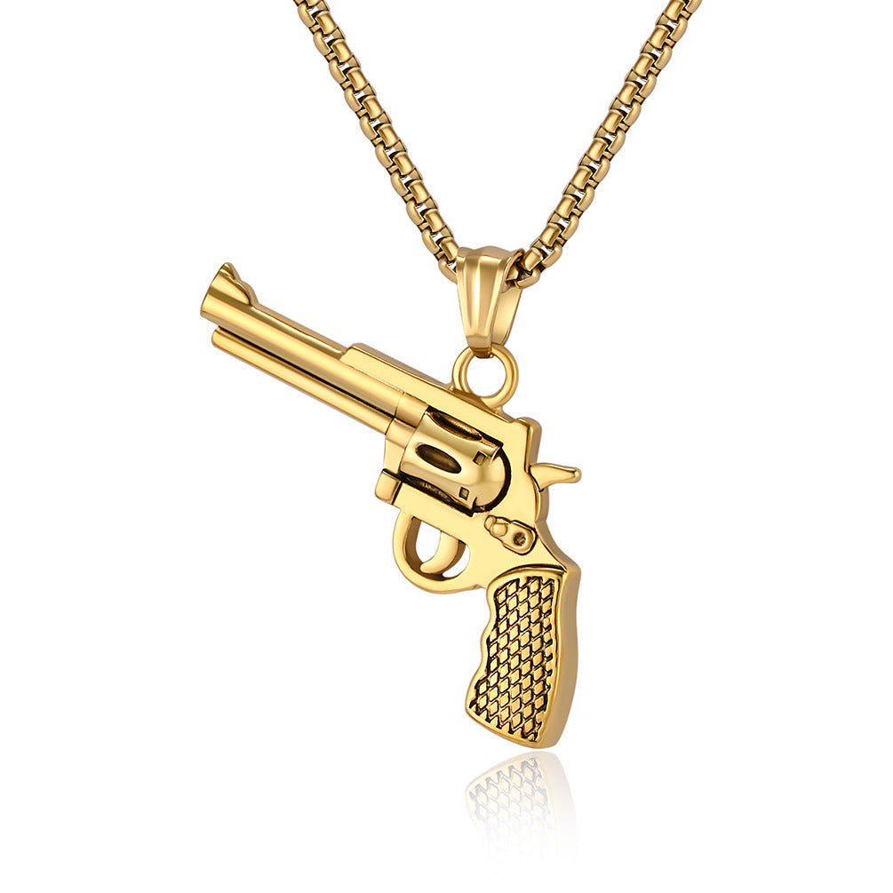 European and American Hip Hop Titanium Steel Revolver Necklace