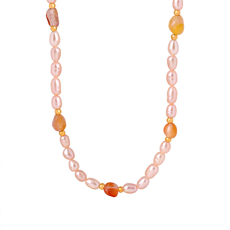 Elegant French Pink Freshwater Pearl Beaded Clavicle Necklace