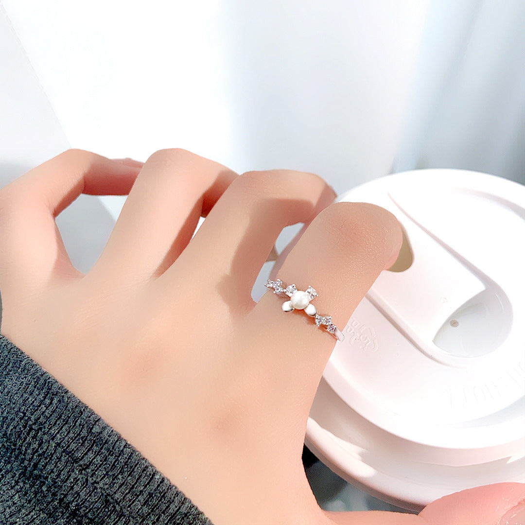 S925 Sterling Silver Freshwater Pearl Butterfly Ring — Adjustable