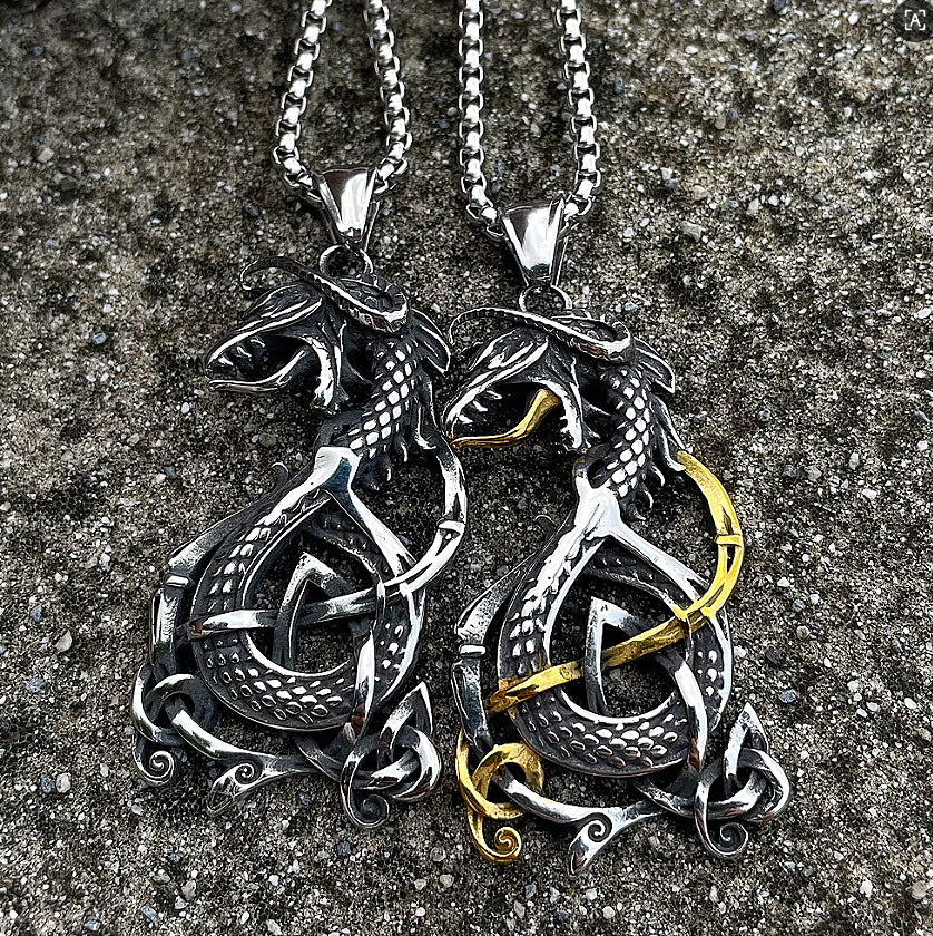 1. Planderful Stainless Steel Viking Dragon Necklace For Men Retro Knot Pendant Gift Idea