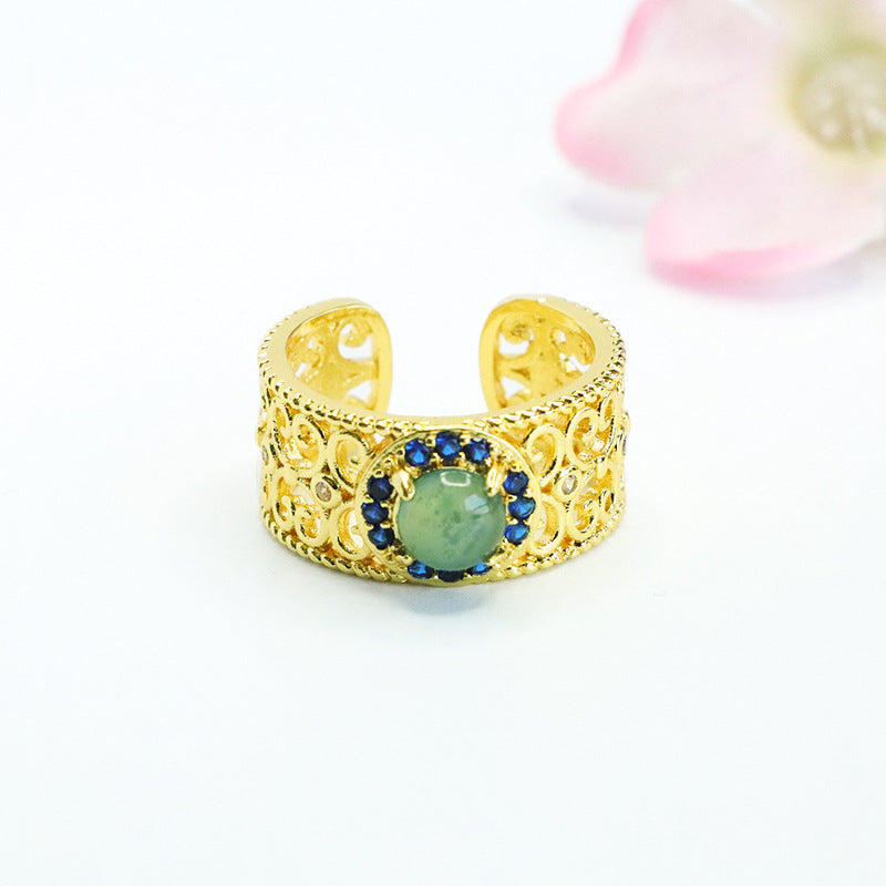 Blue Water Jadeite Open-Front Ring