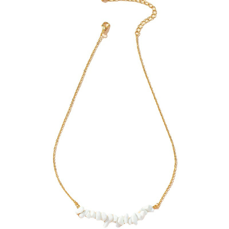 Chic White Stone Necklace - Elegant Metal Neck Chain for Women